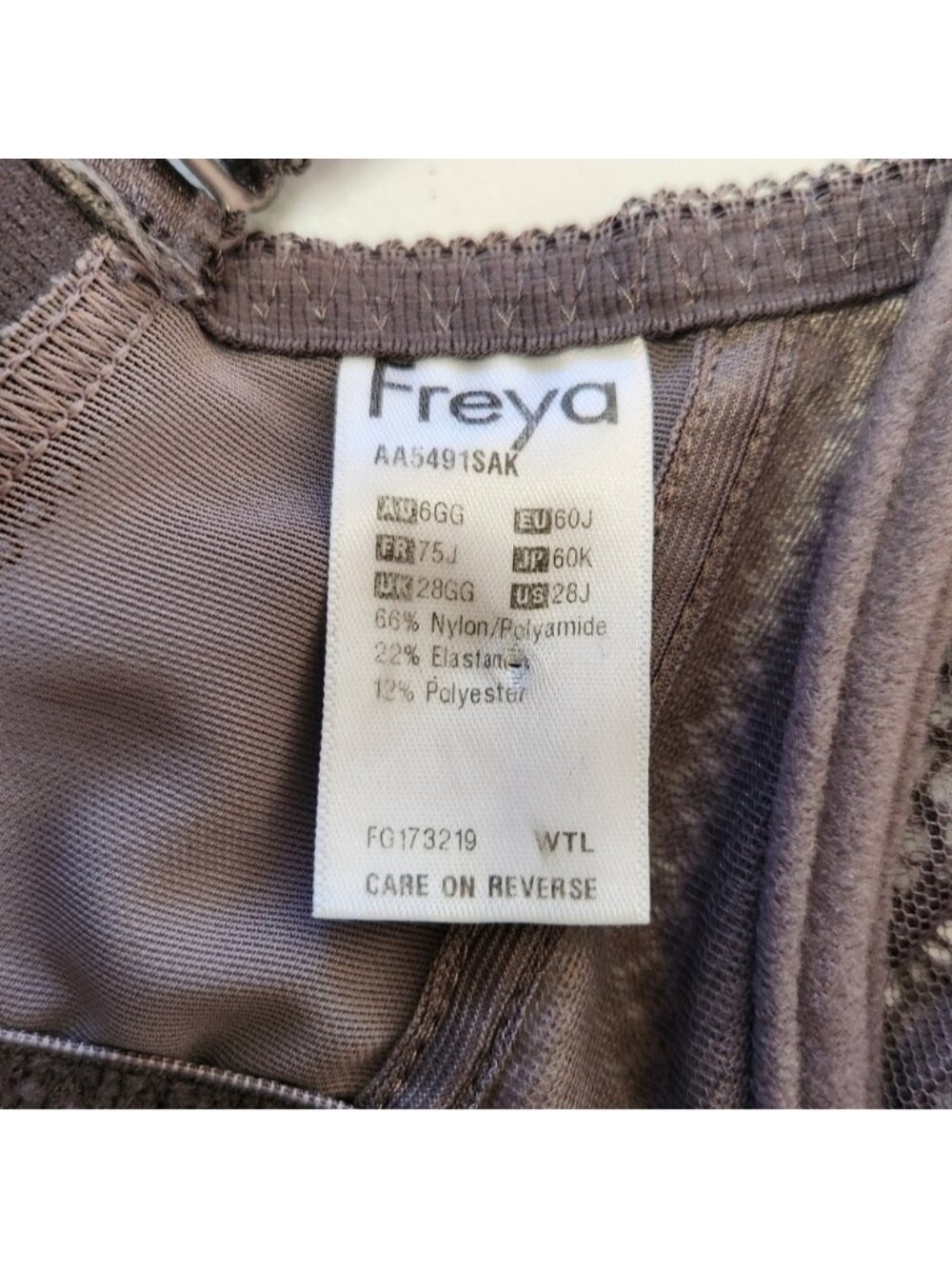 Freya Expression Plunge Lace Cup Bra AA5491 Unpadded Underwire Size 28J Shark - Picture 7 of 8